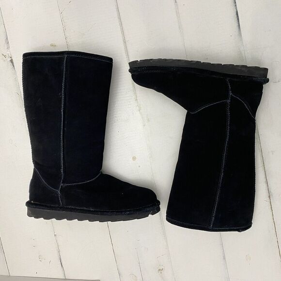 Bearpaw Women’s Emma Tall Classic Suede Slip On Fur Lined Boots Black US 8 - Picture 1 of 16
